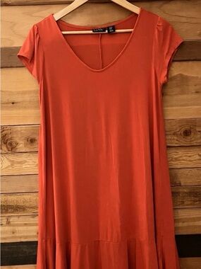 Nicole Miller Orange Cap-Sleeve Midi Dress